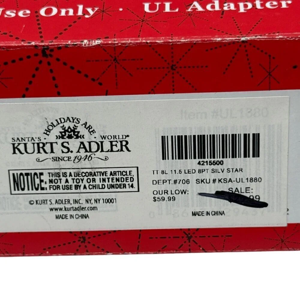 KURT ADLER Star Tree Topper Light Up Christmas Decor 8